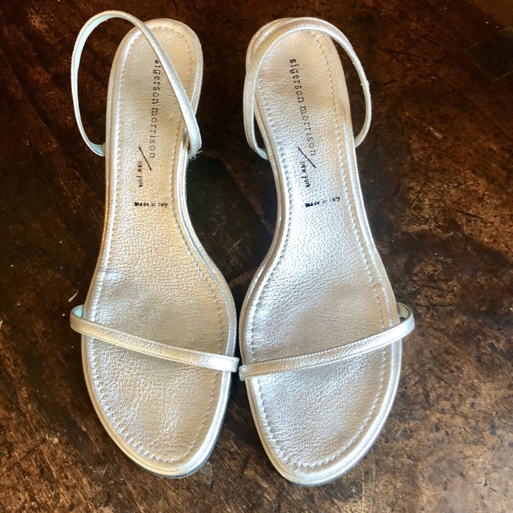 Sigerson Morrison Silver kitten heels summer sandals